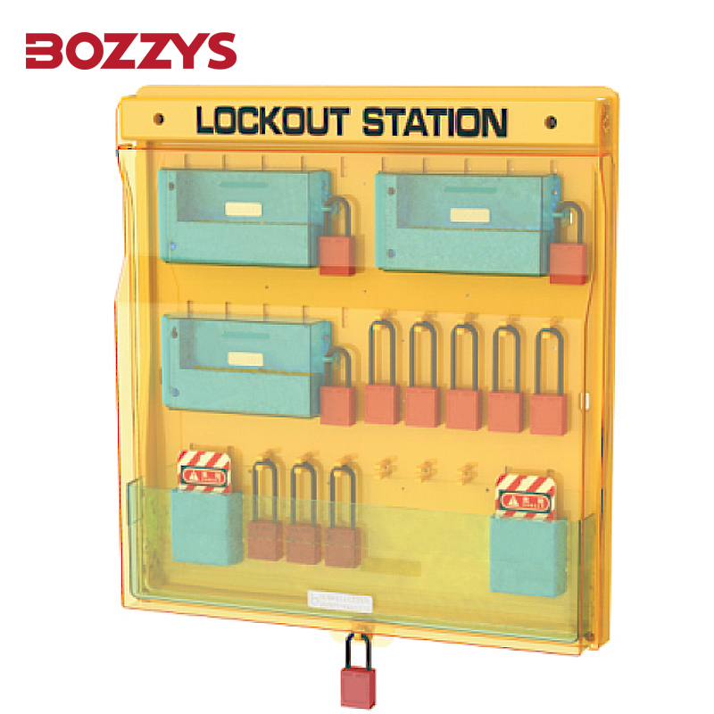 transparent dust cover Wall-mounted 11 padlock hooks Industrial Safety Lockout Station with 3 mobile management boxes